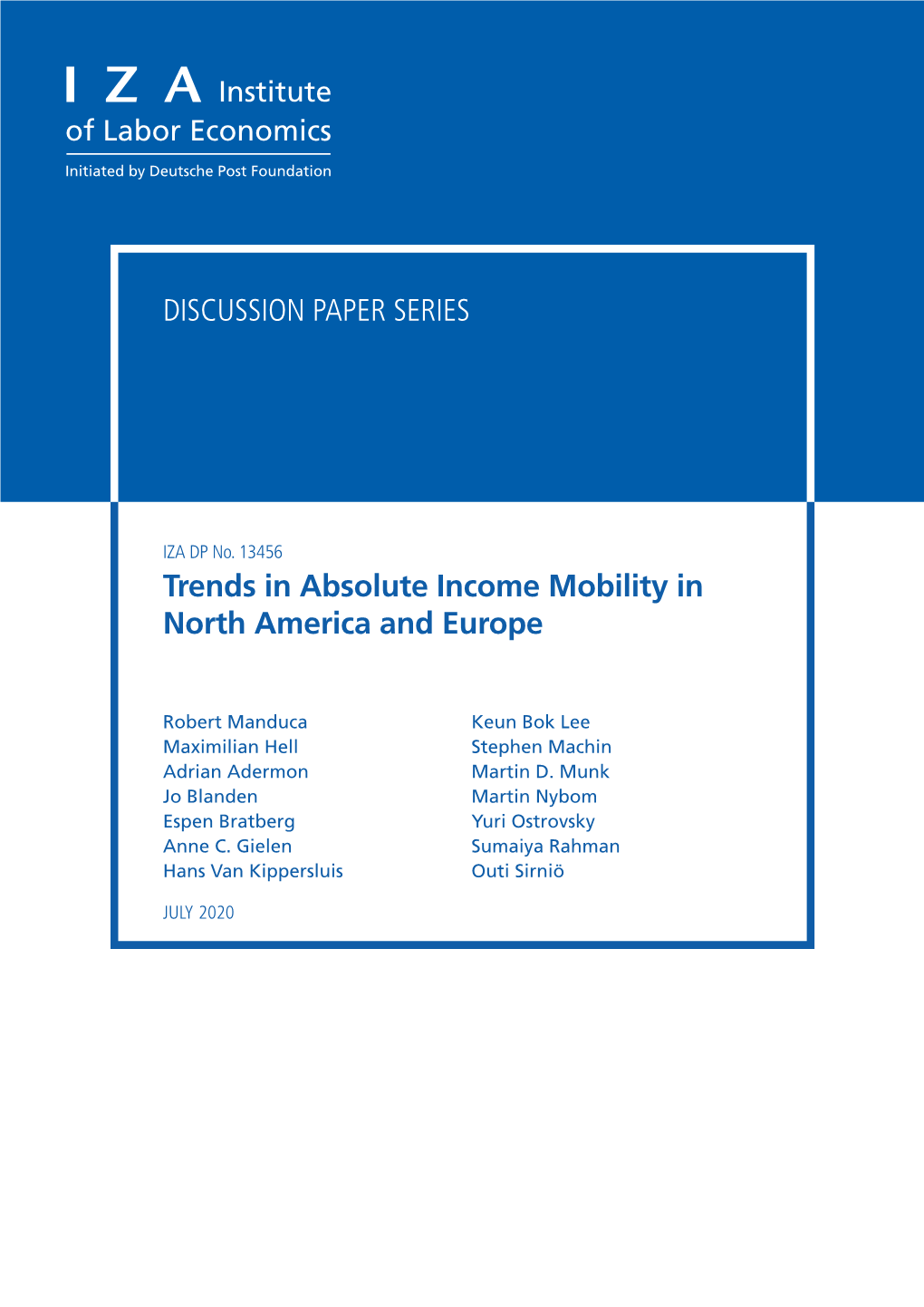 Trends in Absolute Income Mobility in North America and Europe