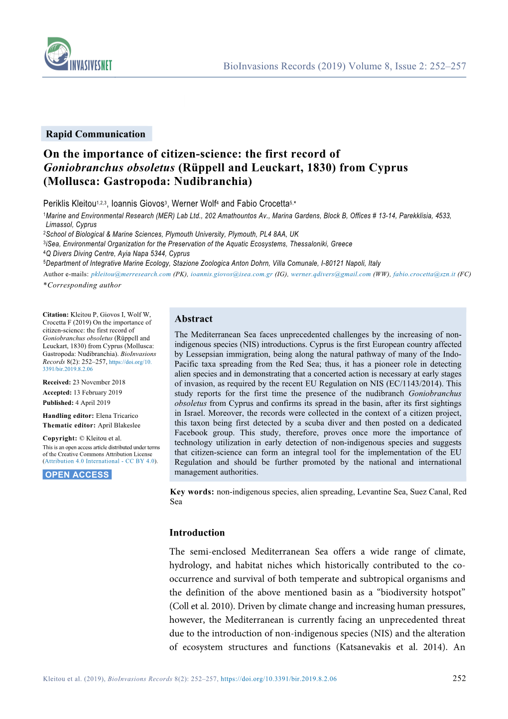 The First Record of Goniobranchus Obsoletus (Rüppell and Leuckart, 1830) from Cyprus (Mollusca: Gastropoda: Nudibranchia)