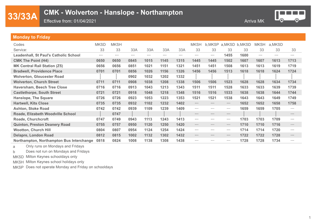 33/33A Effective From: 01/04/2021 Arriva MK