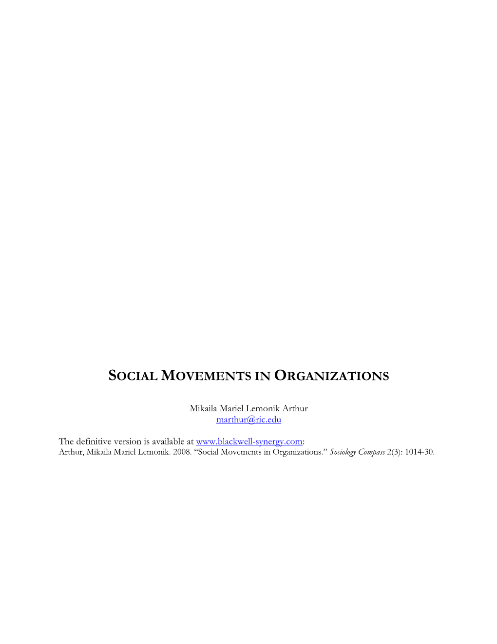 Social Movements in Organizations