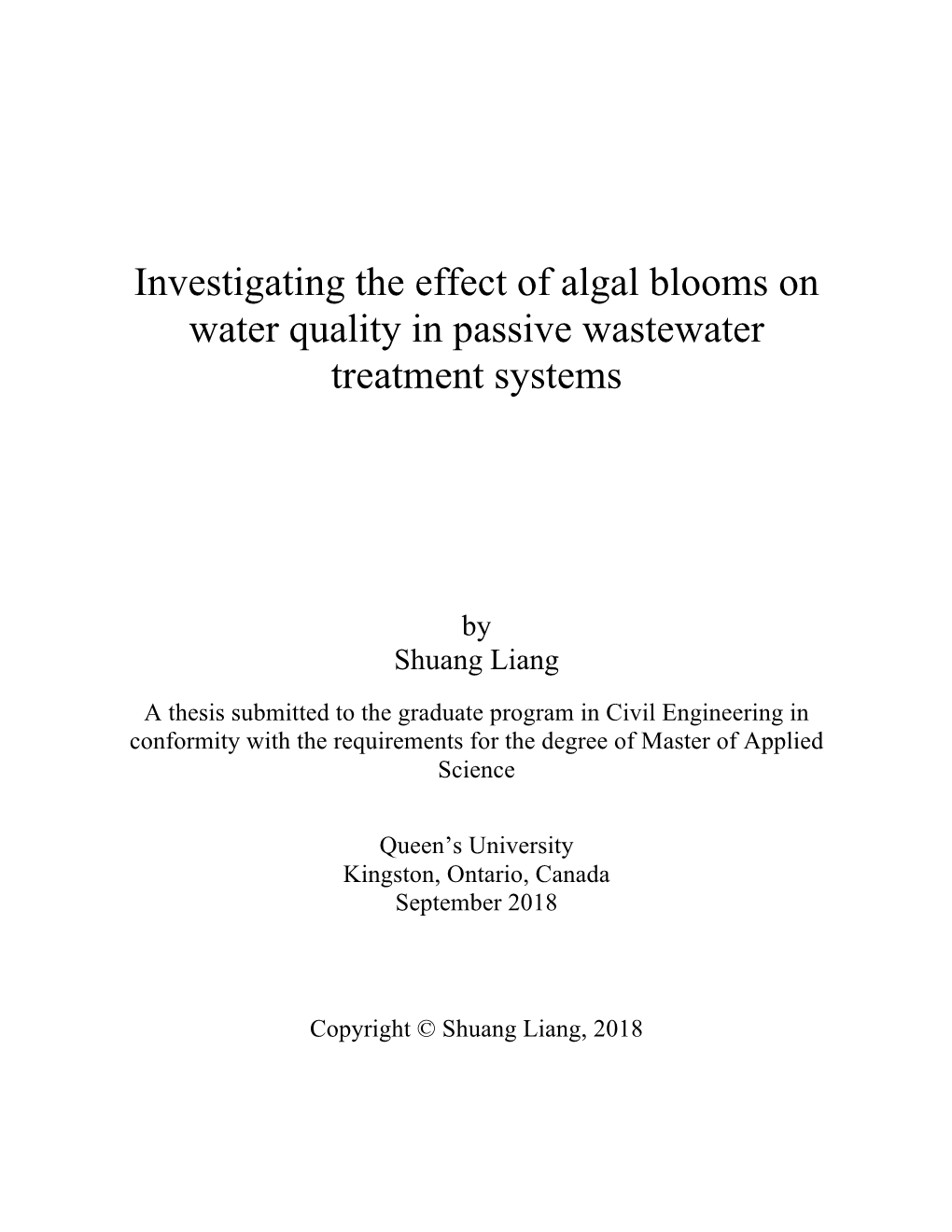 Investigating the Effect of Algal Blooms on Water Quality in Passive Wastewater Treatment Systems