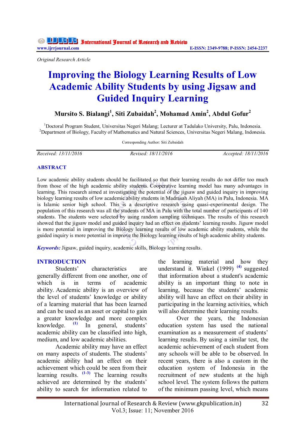 Improving the Biology Learning Results of Low Academic Ability Students by Using Jigsaw and Guided Inquiry Learning