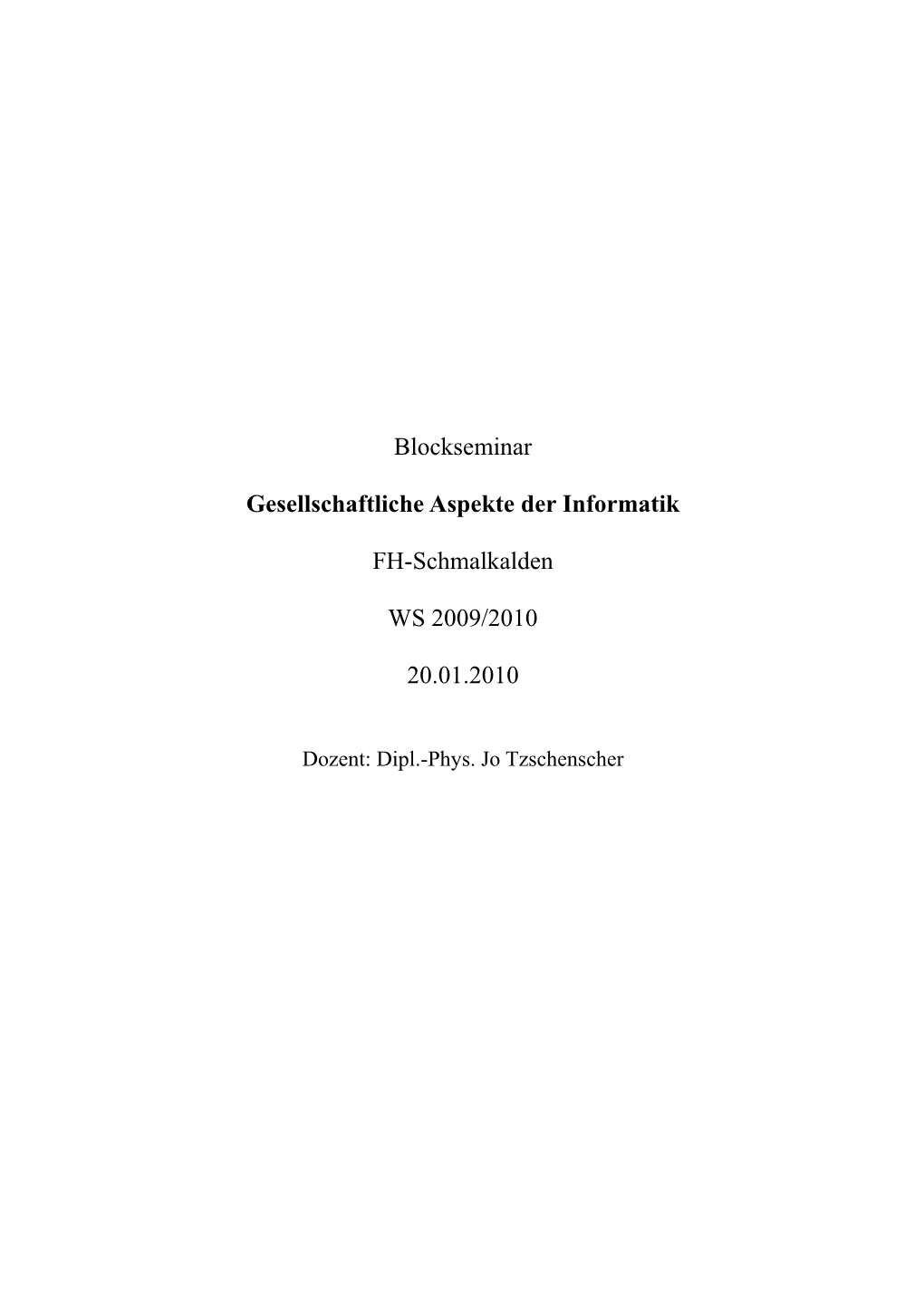 Blockseminar Gesellschaftliche Aspekte Der Informatik FH