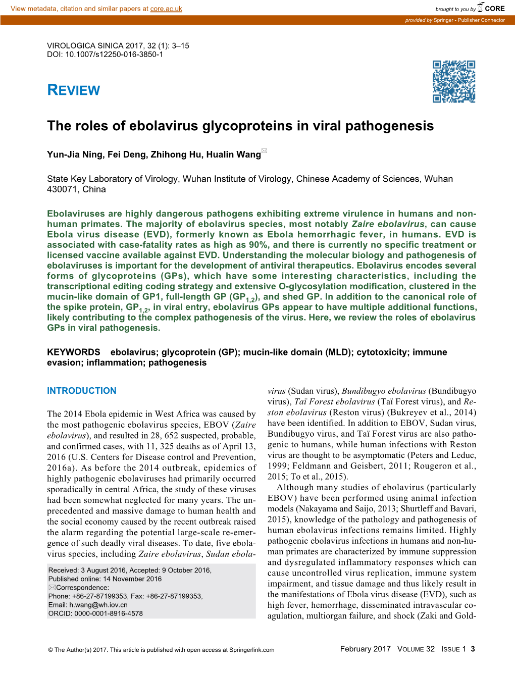 The Roles of Ebolavirus Glycoproteins in Viral Pathogenesis