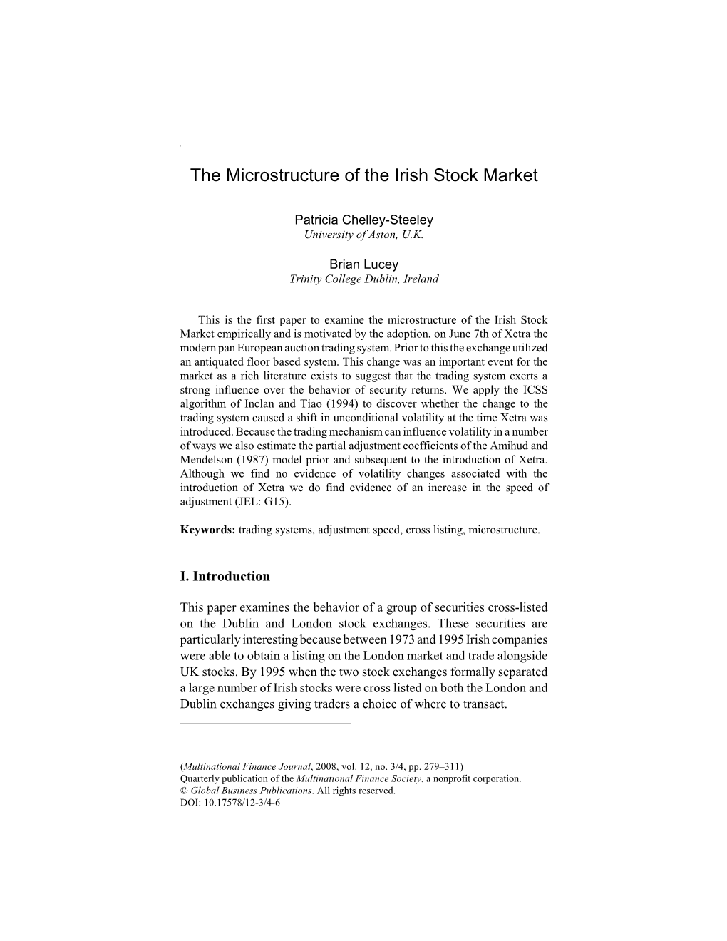 The Microstructure of the Irish Stock Market