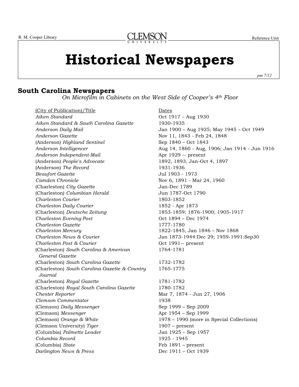 Historical Newspapers Guide