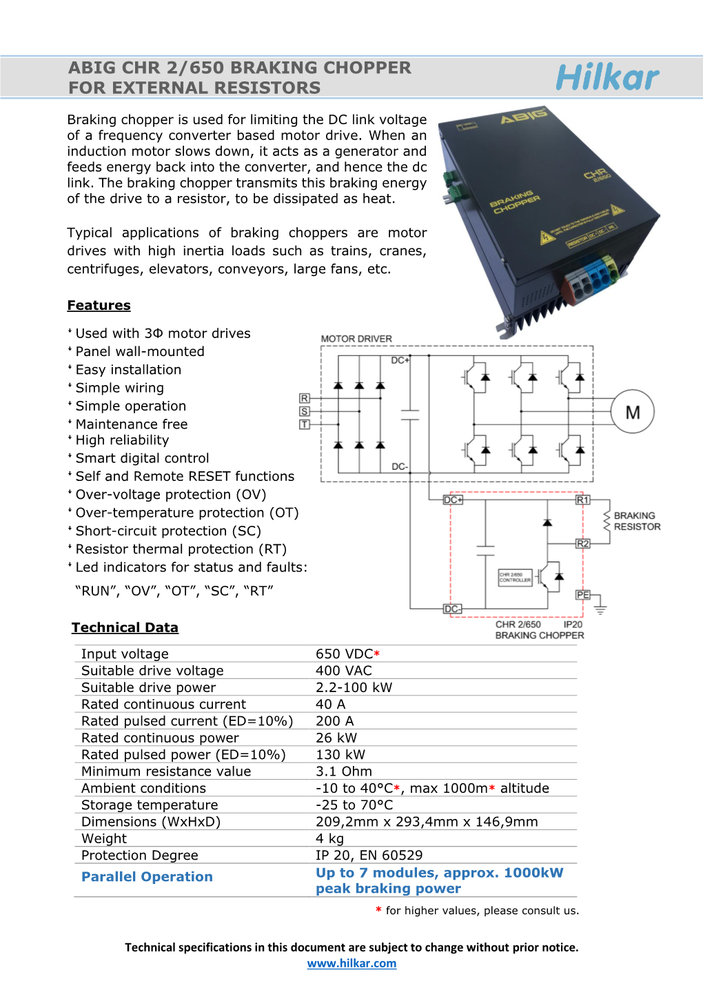 Abig Chr 2/650 Braking Chopper for External Resistors