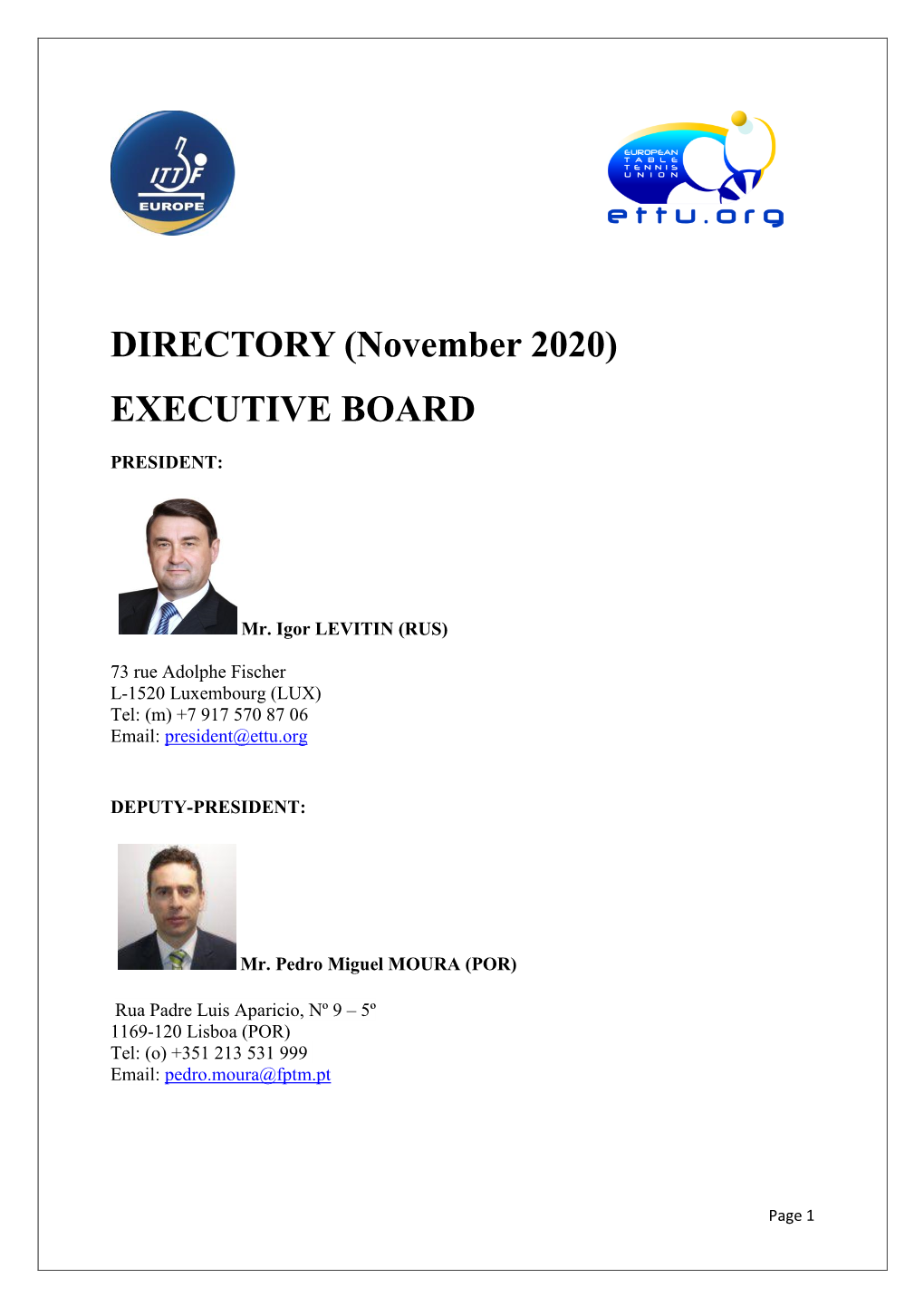 DIRECTORY (November 2020) EXECUTIVE BOARD