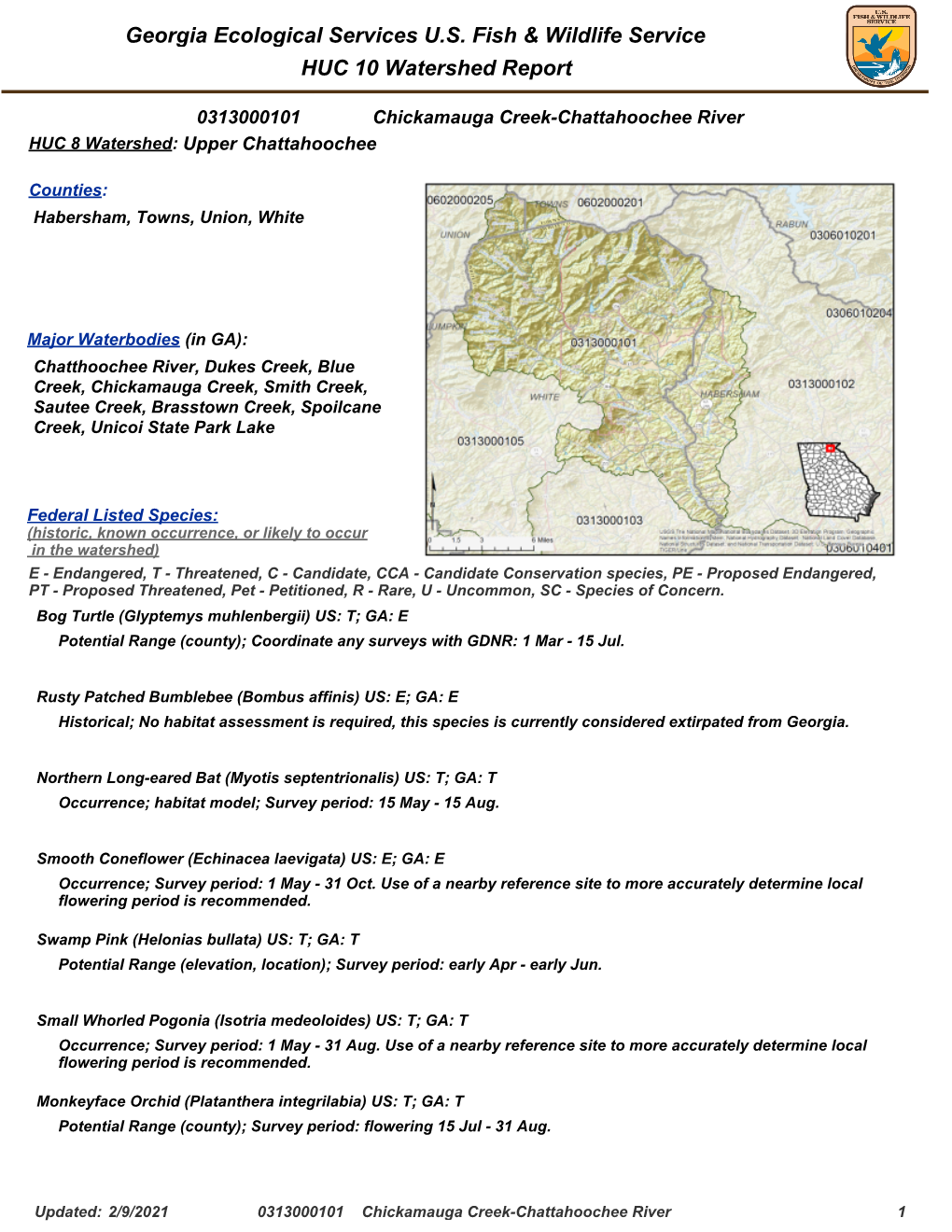 0313000101 Chickamauga Creek-Chattahoochee River HUC 8 Watershed: Upper Chattahoochee