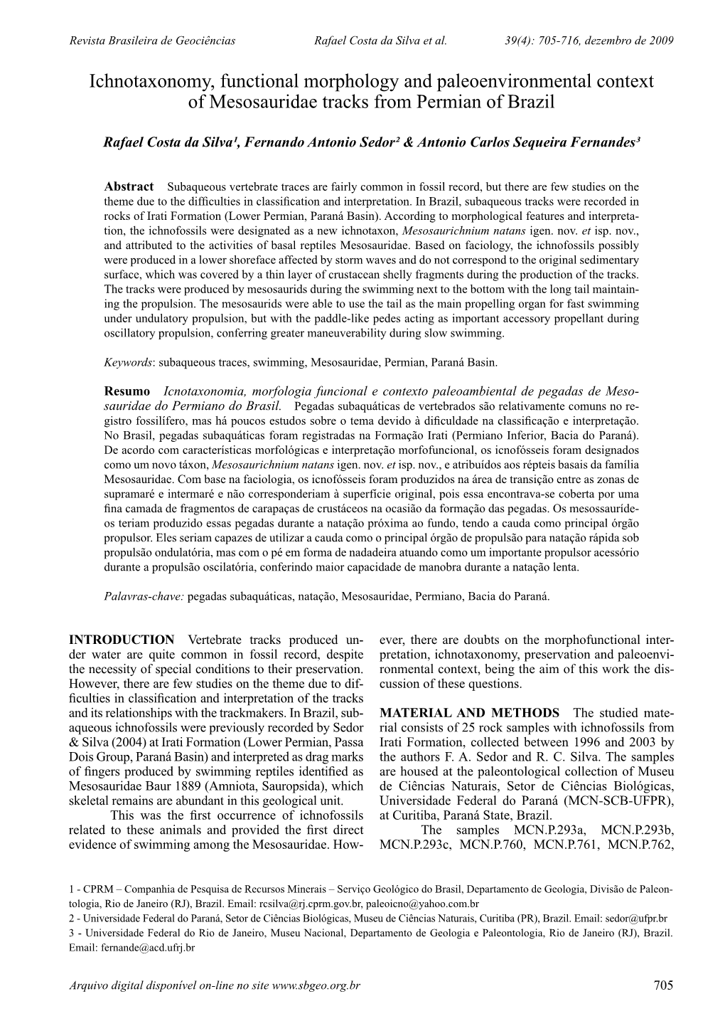 Ichnotaxonomy, Functional Morphology and Paleoenvironmental Context of Mesosauridae Tracks from Permian of Brazil