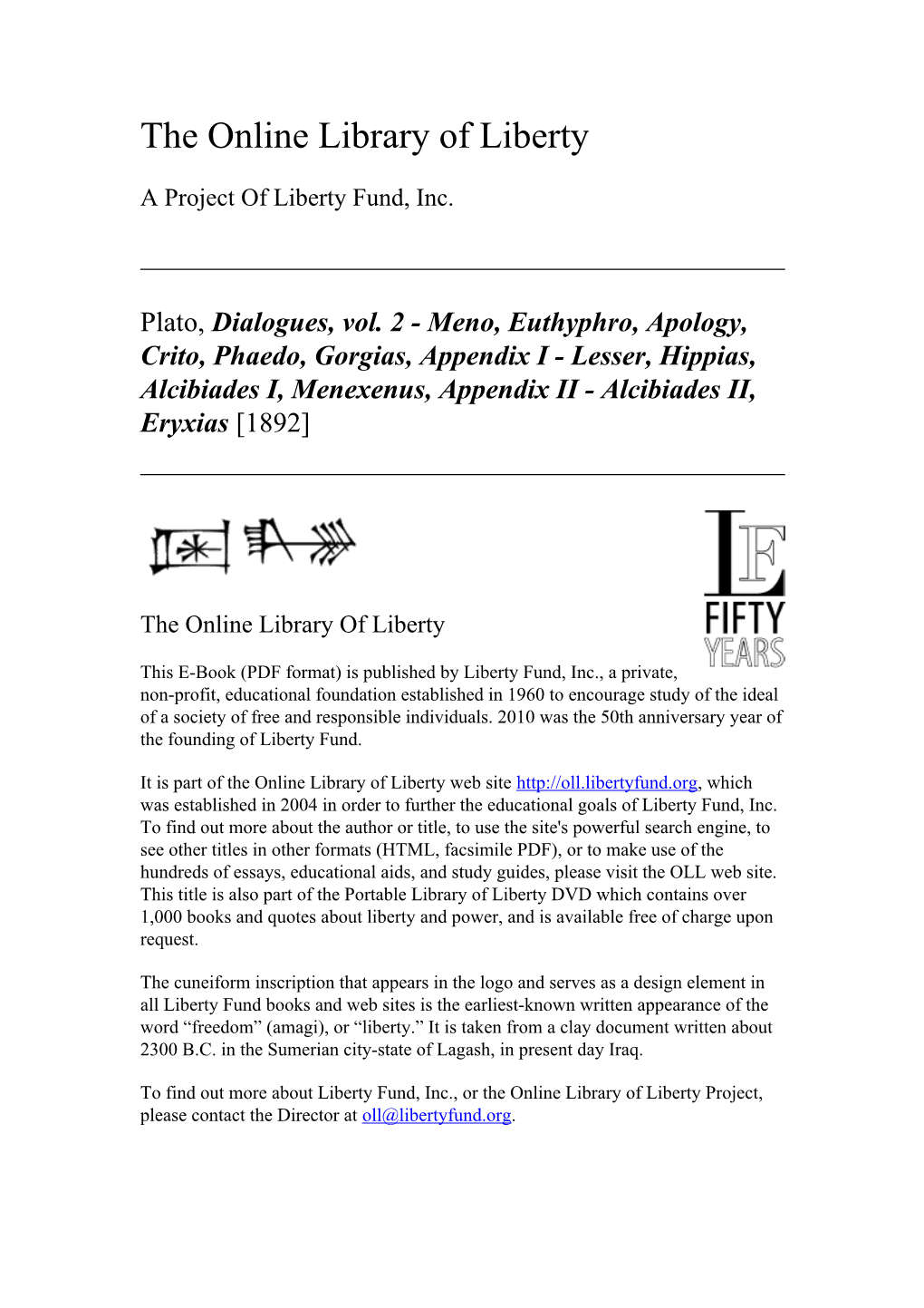 Online Library of Liberty: Dialogues, Vol. 2