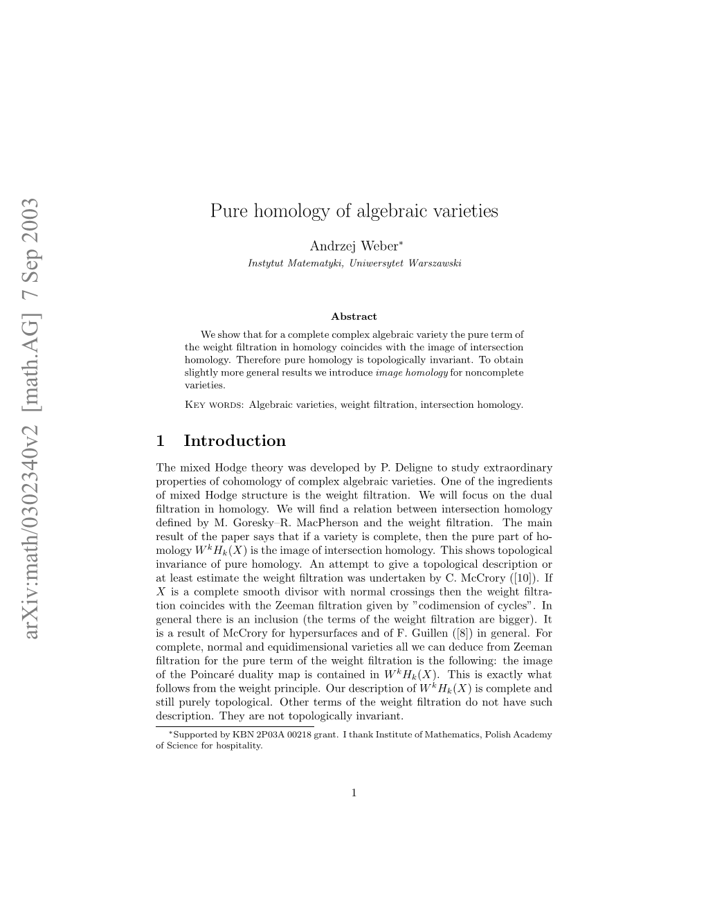 Pure Homology of Algebraic Varieties