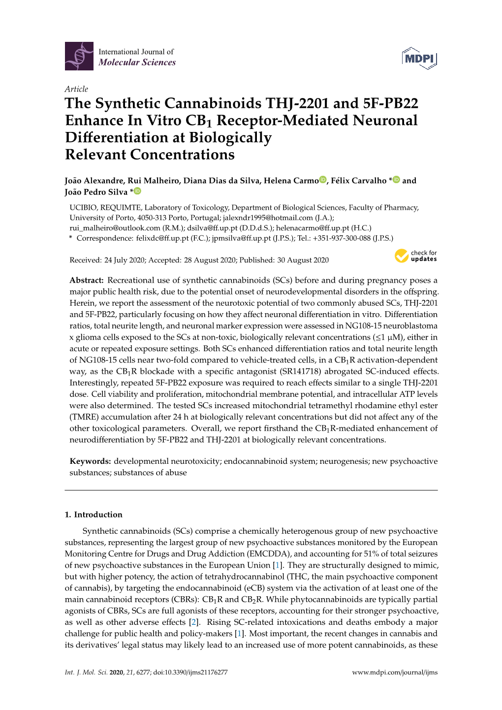 The Synthetic Cannabinoids THJ-2201 and 5F-PB22 Enhance in Vitro CB1 Receptor-Mediated Neuronal Differentiation at Biologically