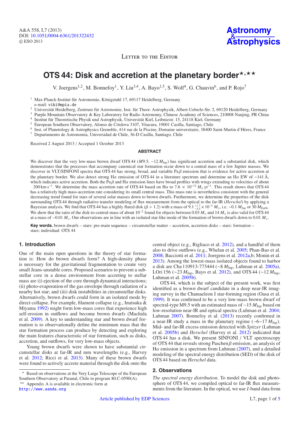 OTS 44: Disk and Accretion at the Planetary Border�,