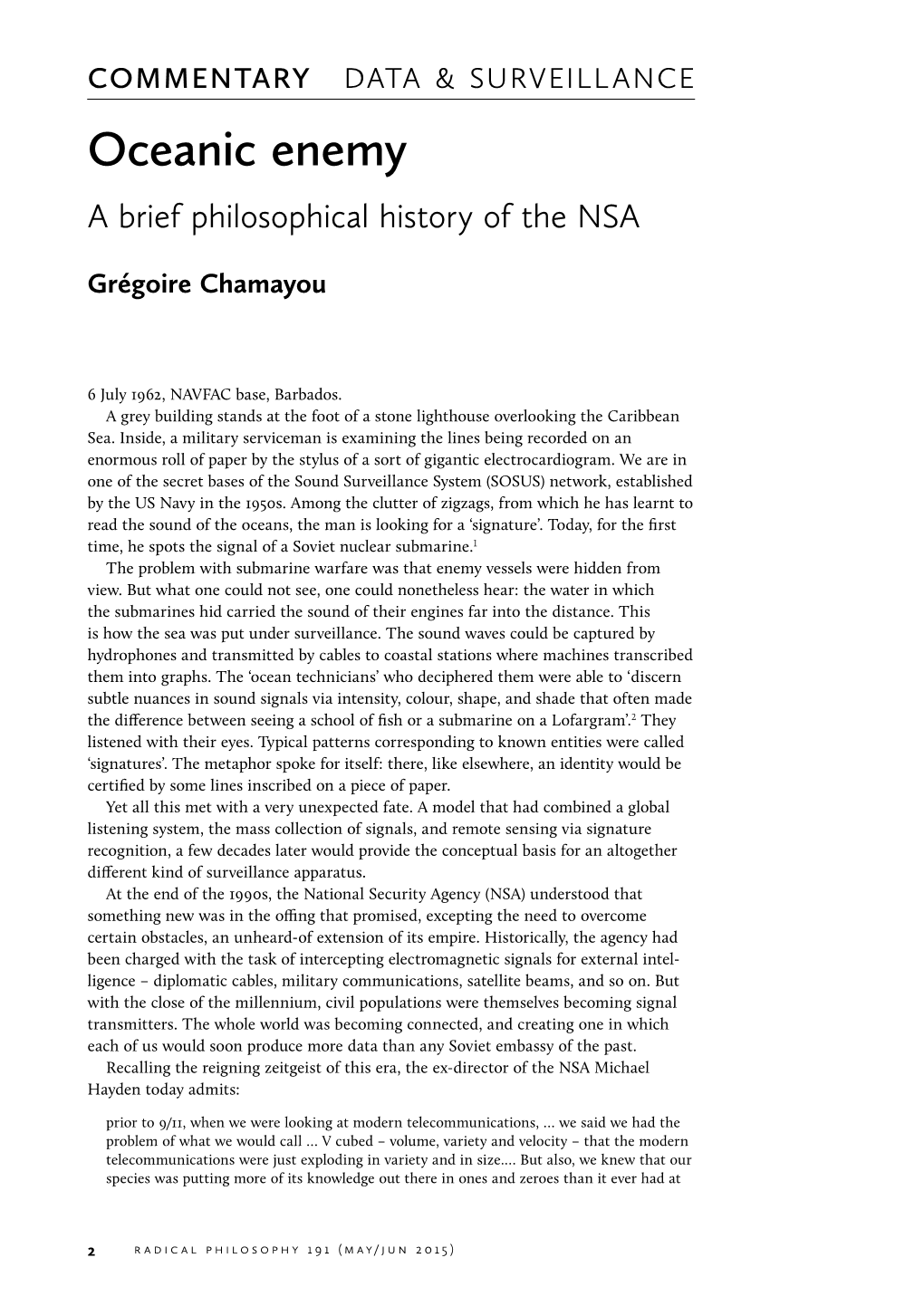 Oceanic Enemy a Brief Philosophical History of the NSA