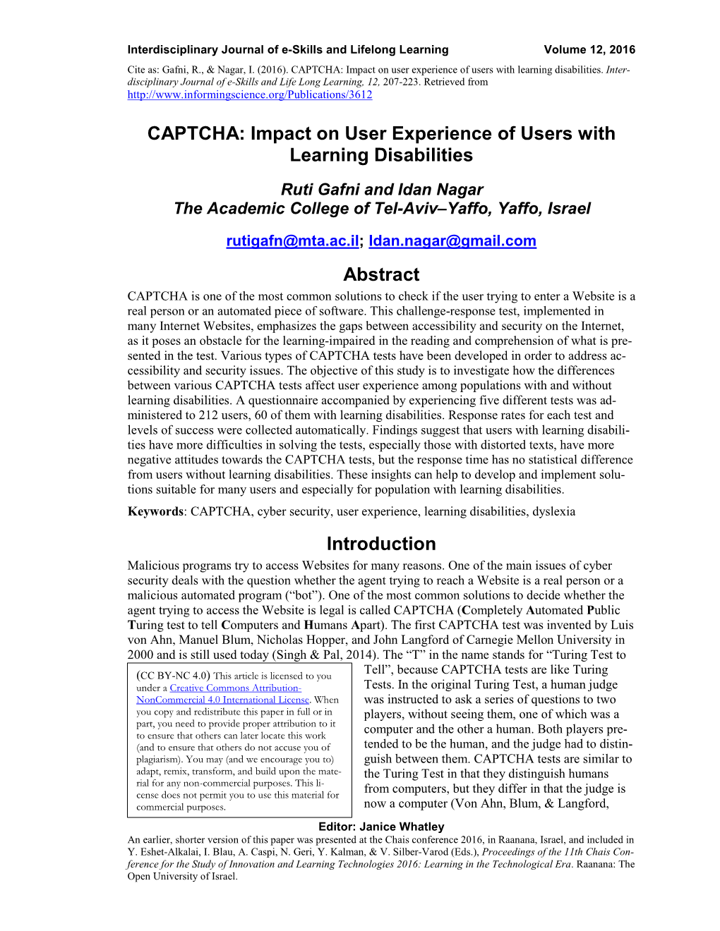 CAPTCHA: Impact on User Experience of Users with Learning Disabilities