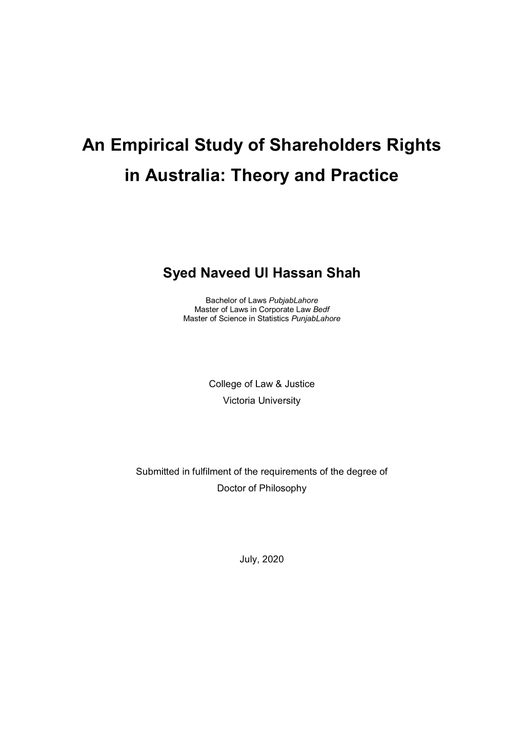 An Empirical Study of Shareholders Rights in Australia: Theory and Practice