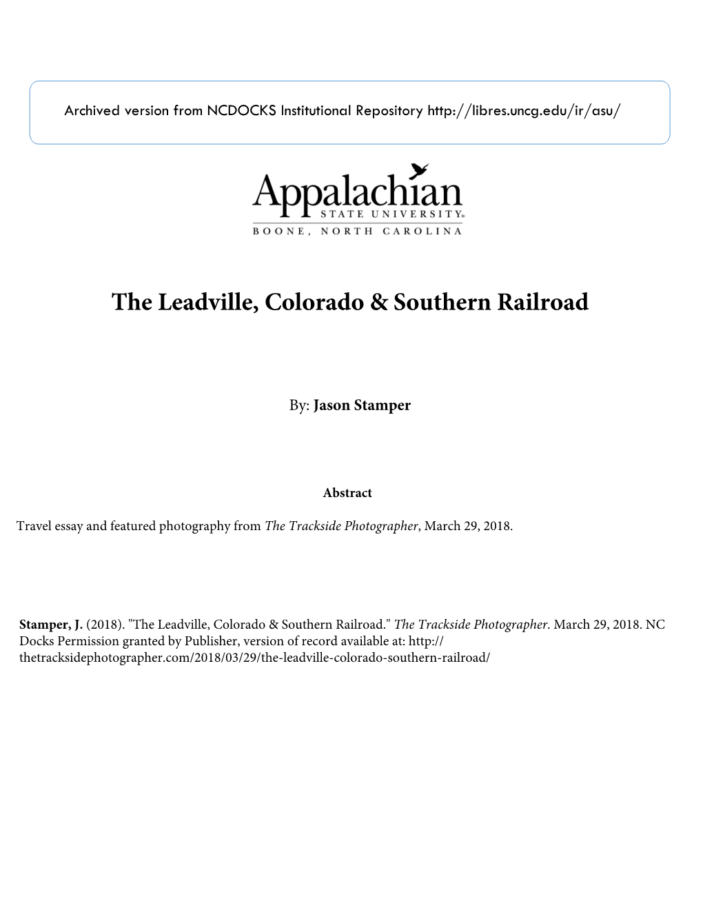 The Leadville, Colorado & Southern Railroad