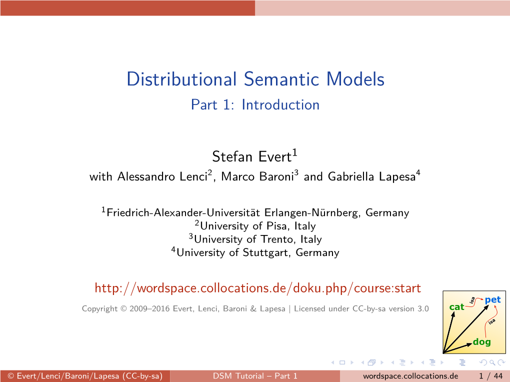 Distributional Semantic Models Part 1: Introduction