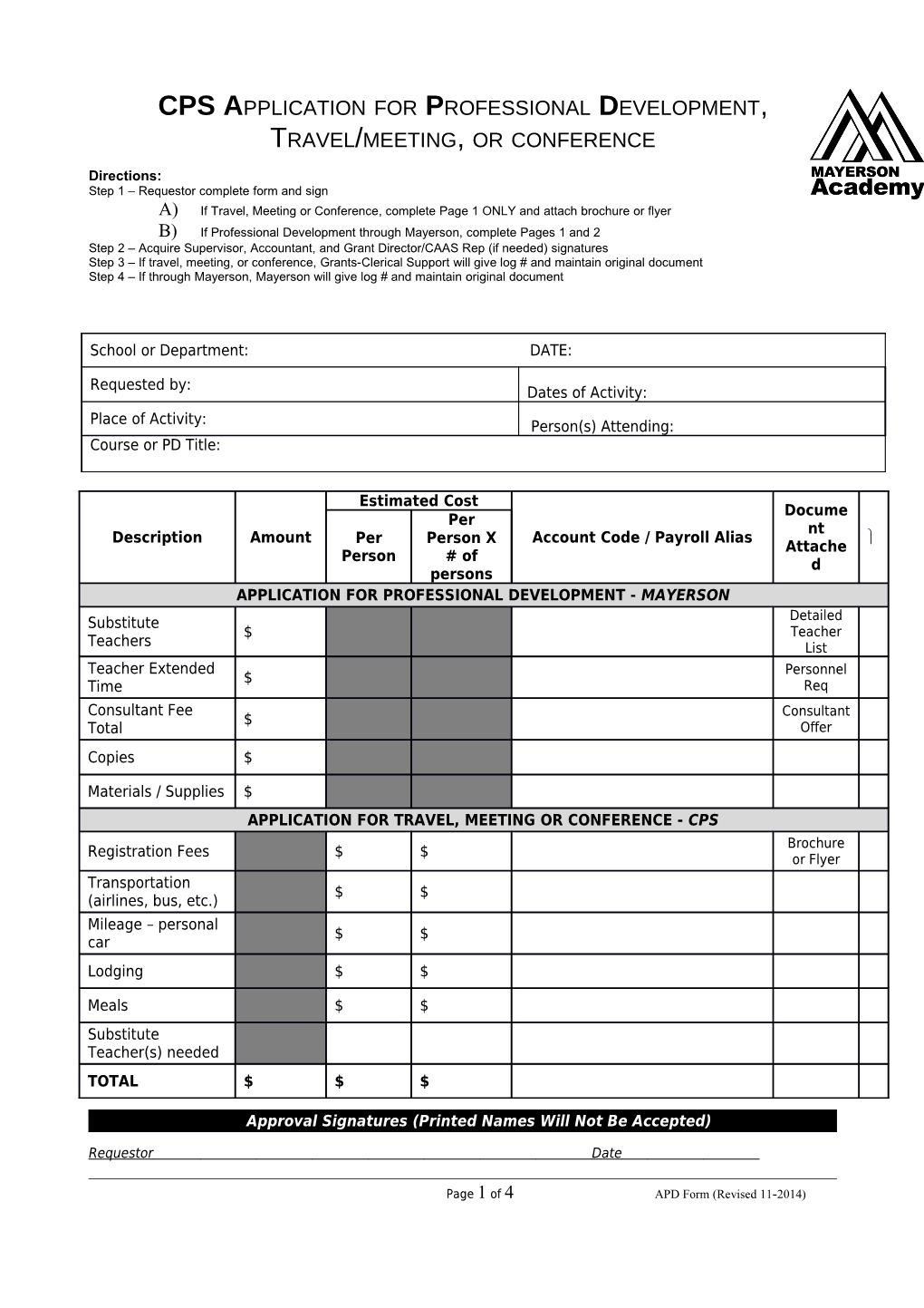 Application for Professional Development