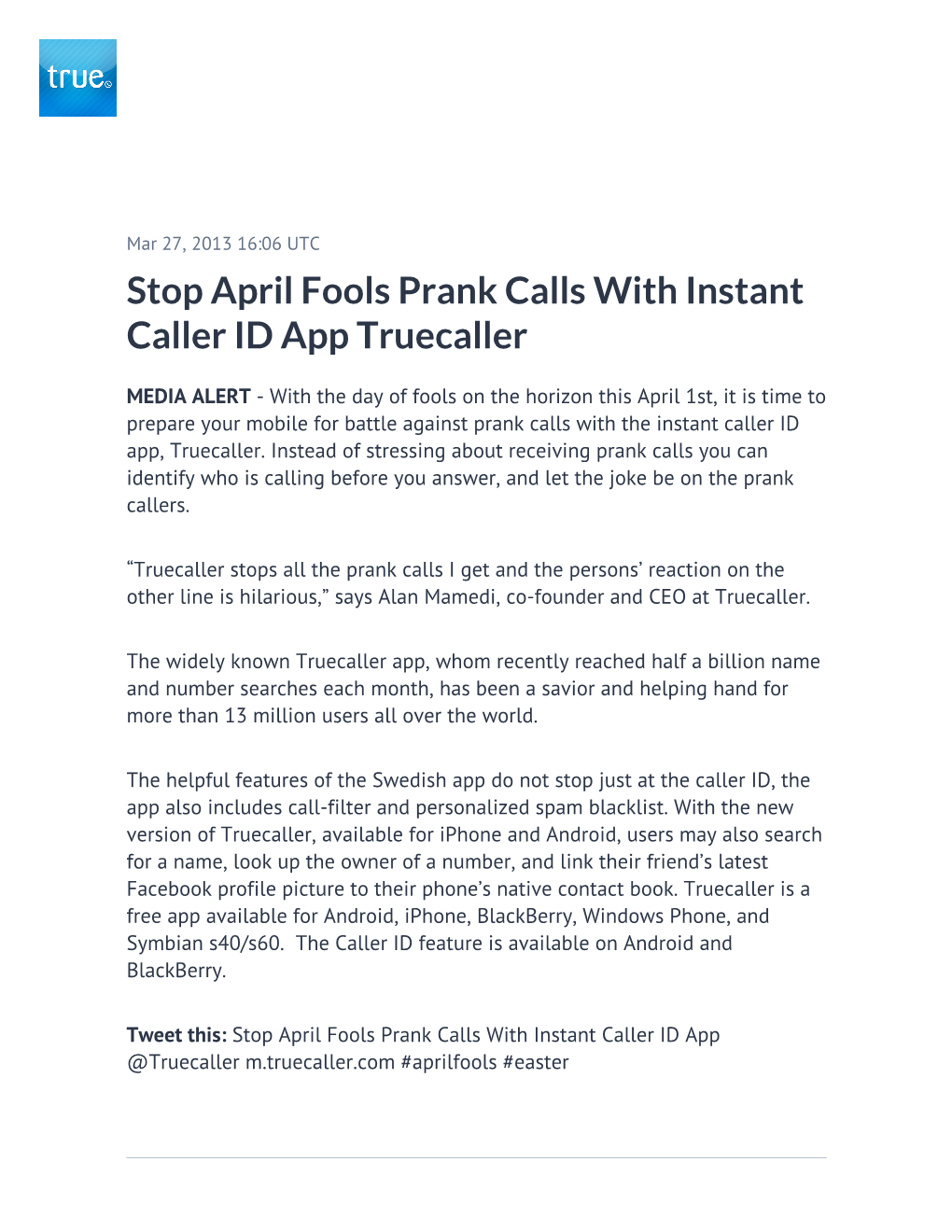 Stop April Fools Prank Calls with Instant Caller ID App Truecaller