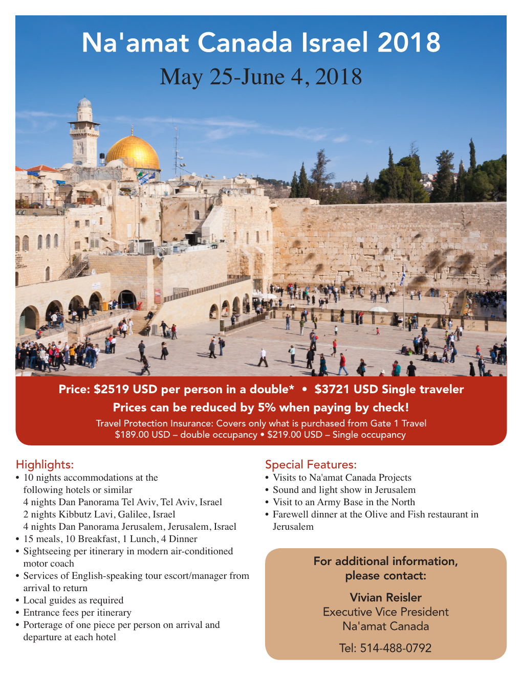 Na'amat Canada Israel 2018 May 25-June 4, 2018
