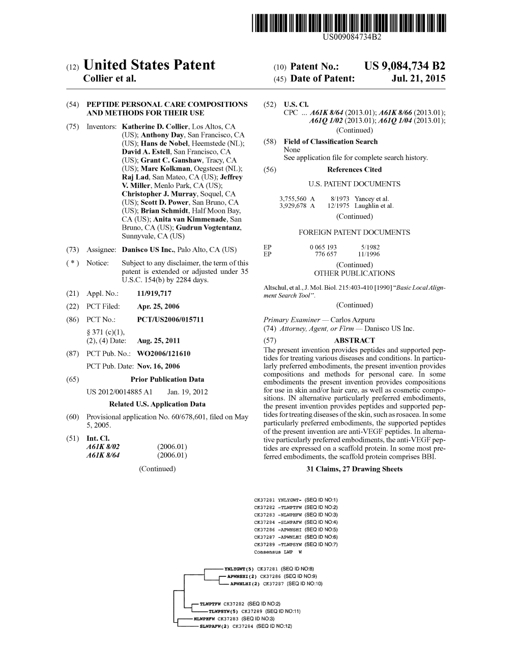 (12) United States Patent (10) Patent No.: US 9,084,734 B2 Collier Et Al