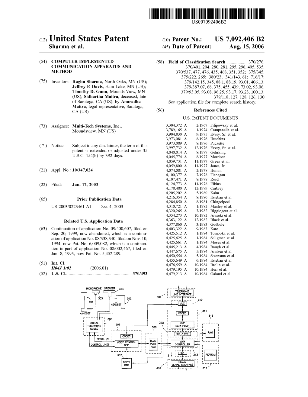 (12) United States Patent (10) Patent No.: US 7,092.406 B2 Sharma Et Al