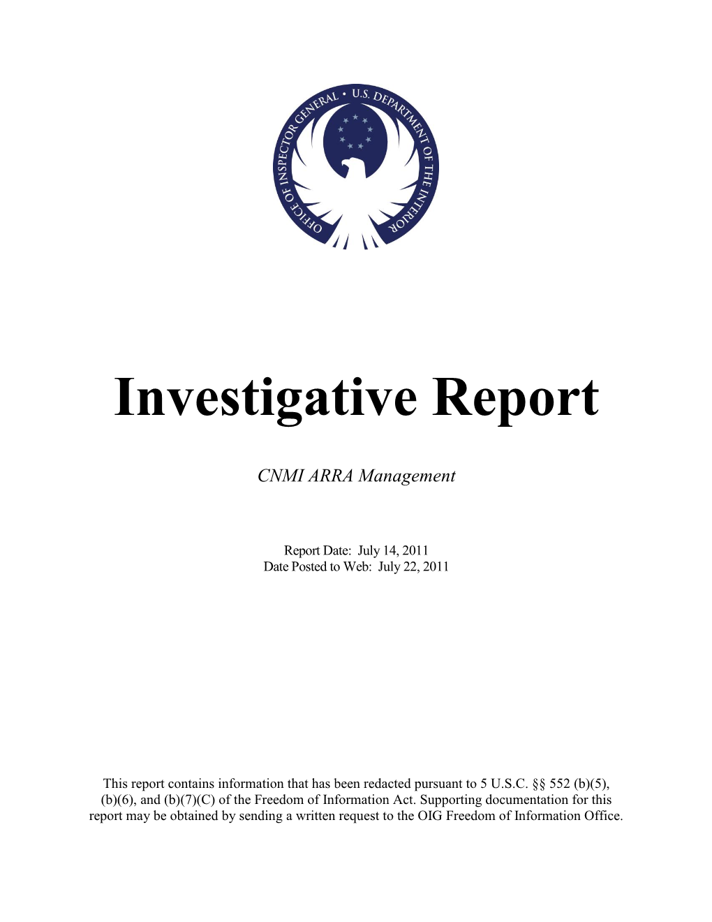 Investigative Report CNMI ARRA Management