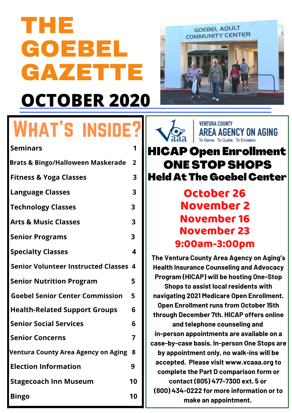 THE GOEBEL GAZETTE OCTOBER 2020 What's Inside? Seminars 1