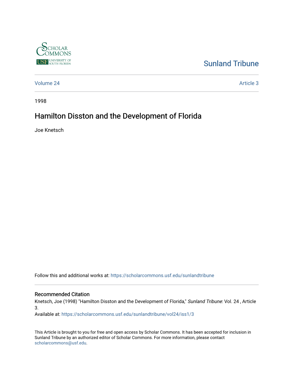 Hamilton Disston and the Development of Florida