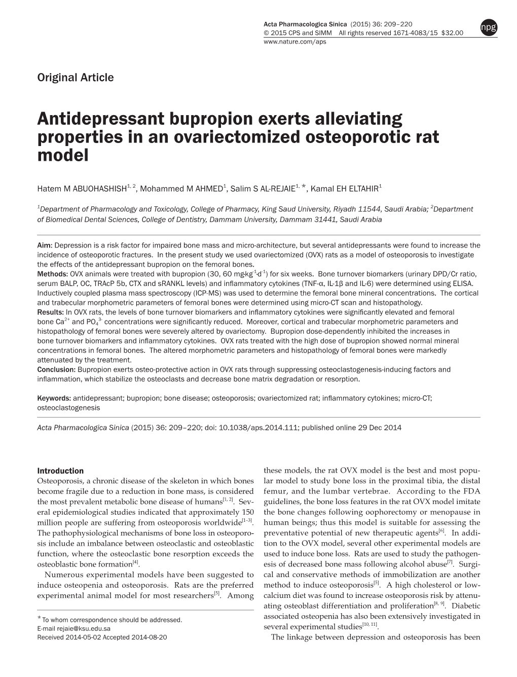 The Antidepressant Bupropion Exerts Alleviating Properties in An