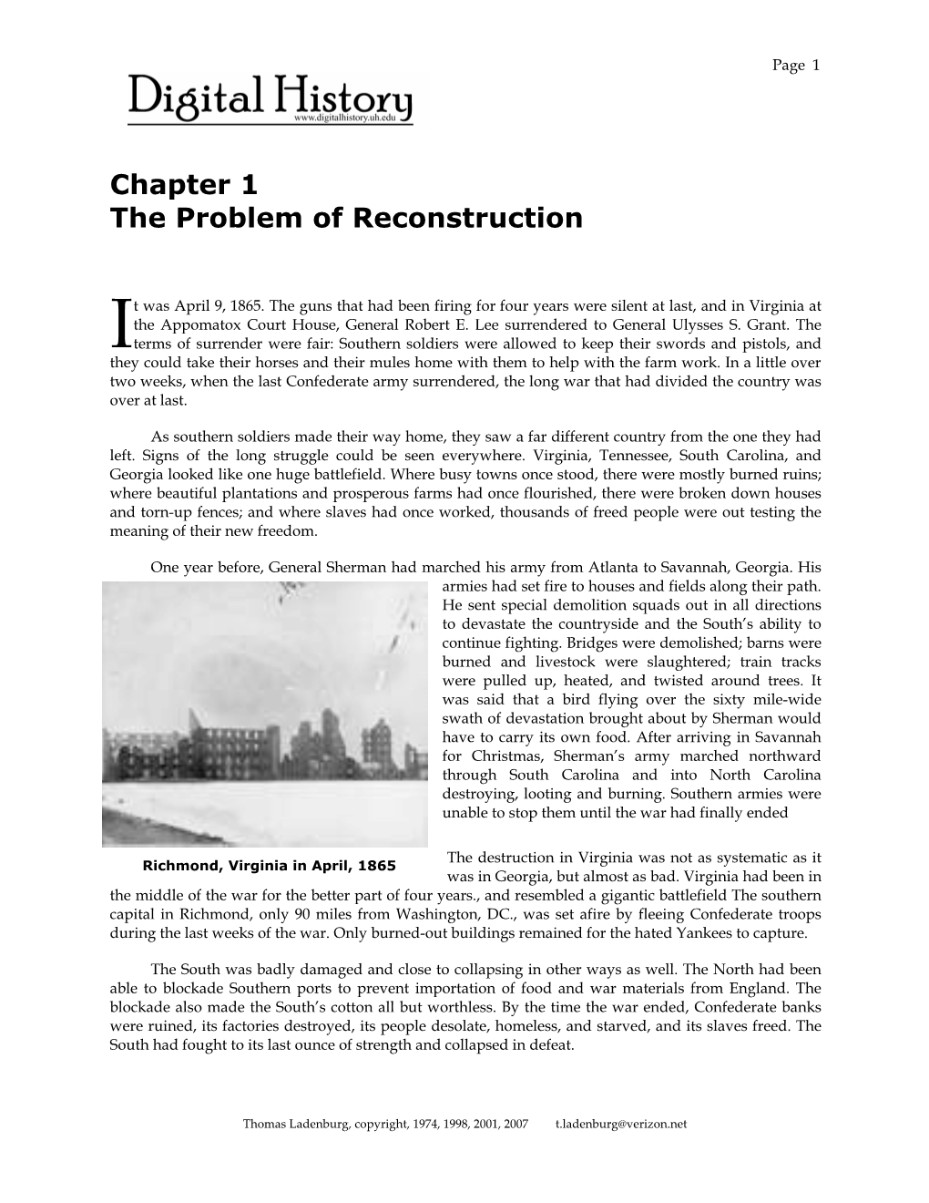 Chapter 1 the Problem of Reconstruction