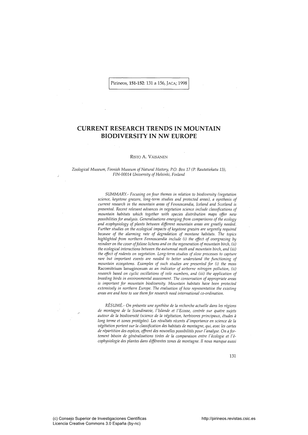 Current Research Trends in Mountain Biodiversity in Nw Europe