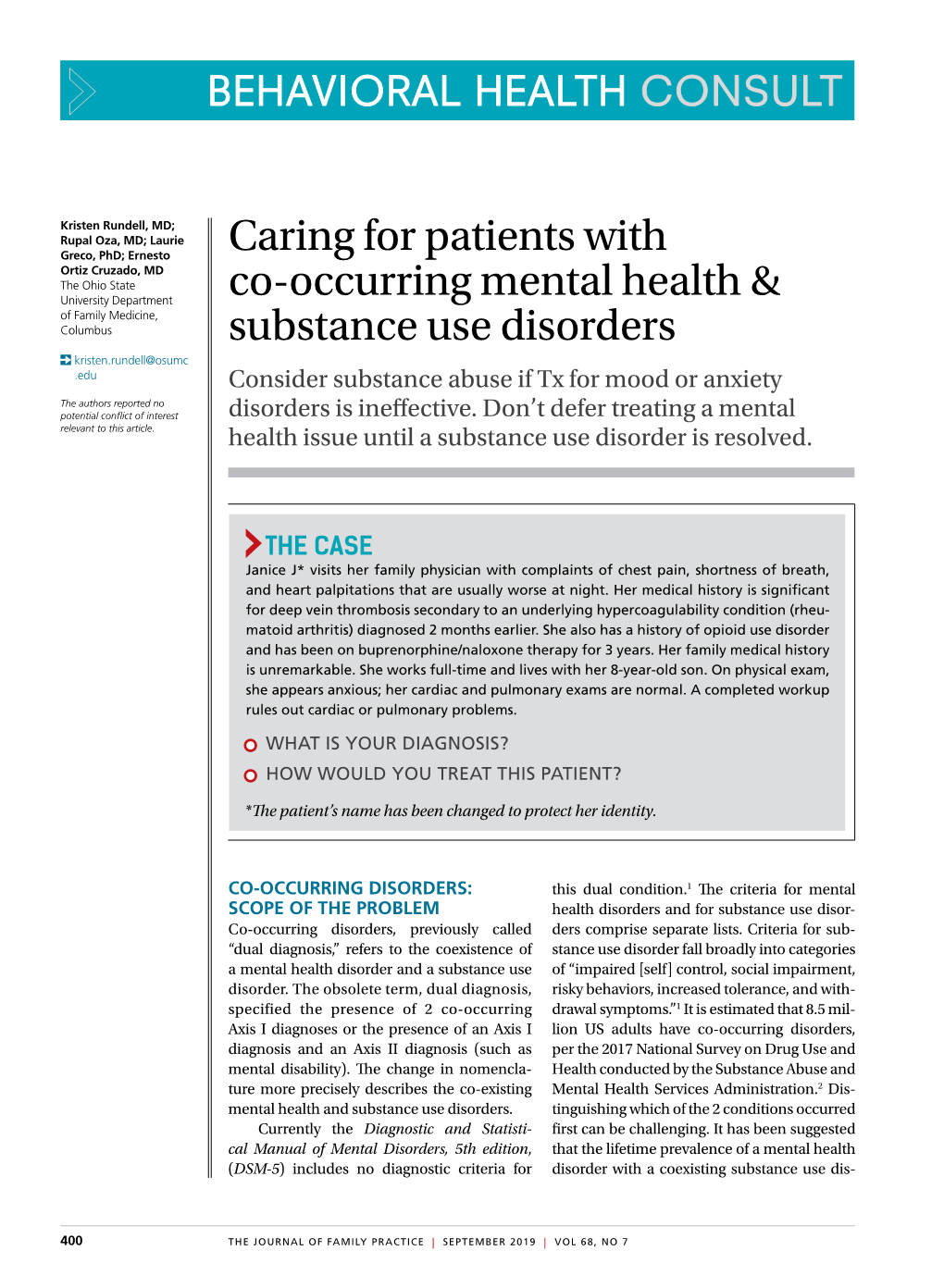 Caring for Patients with Co-Occurring Mental Health & Substance Use