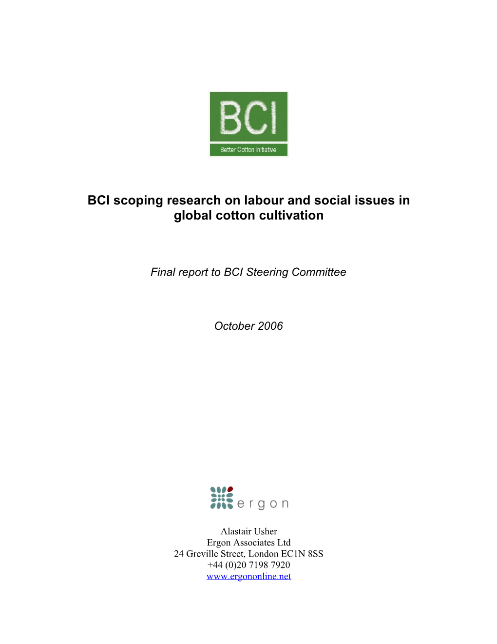 BCI Scoping Research on Labour and Social Issues in Global Cotton Cultivation