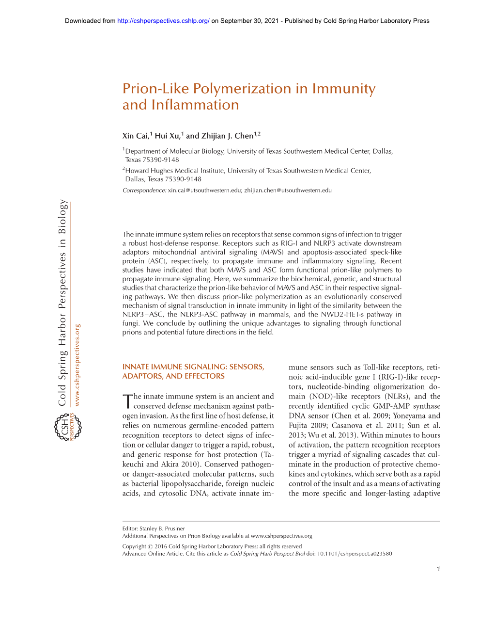 Prion-Like Polymerization in Immunity and Inflammation