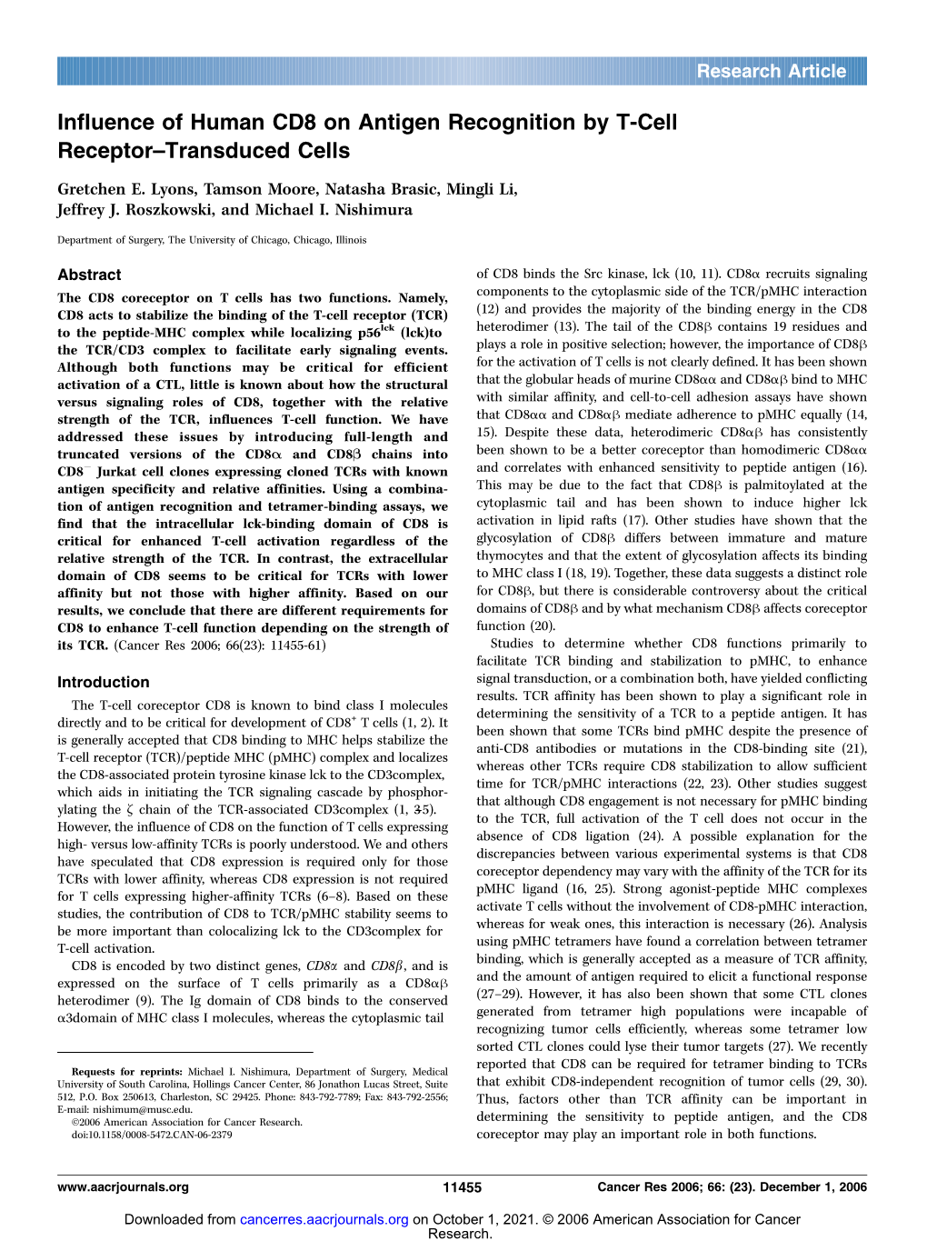 Influence of Human CD8 on Antigen Recognition by T-Cell Receptor–Transduced Cells