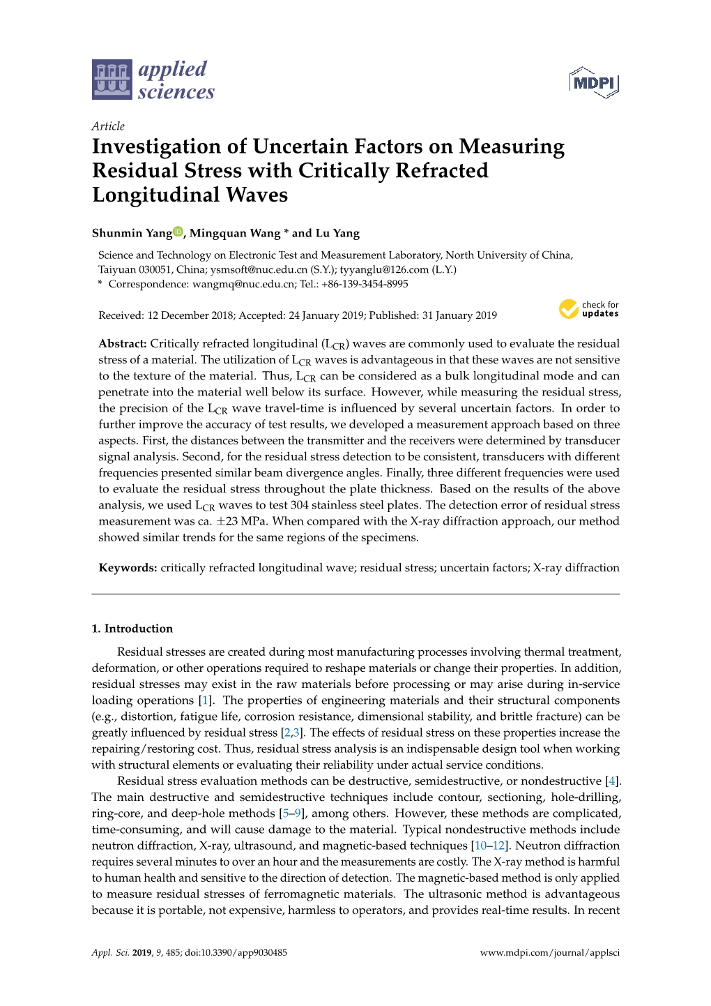 Investigation of Uncertain Factors on Measuring Residual Stress with Critically Refracted Longitudinal Waves