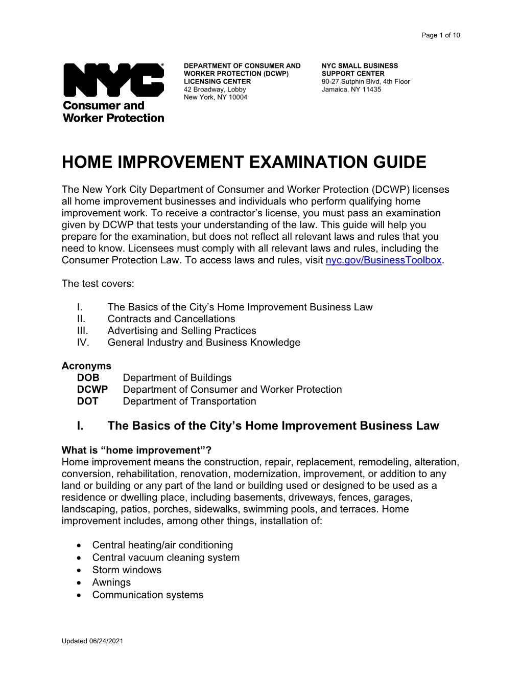 Home Improvement Examination Guide