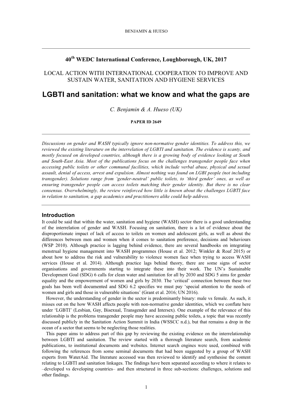 LGBTI and Sanitation: What We Know and What the Gaps Are
