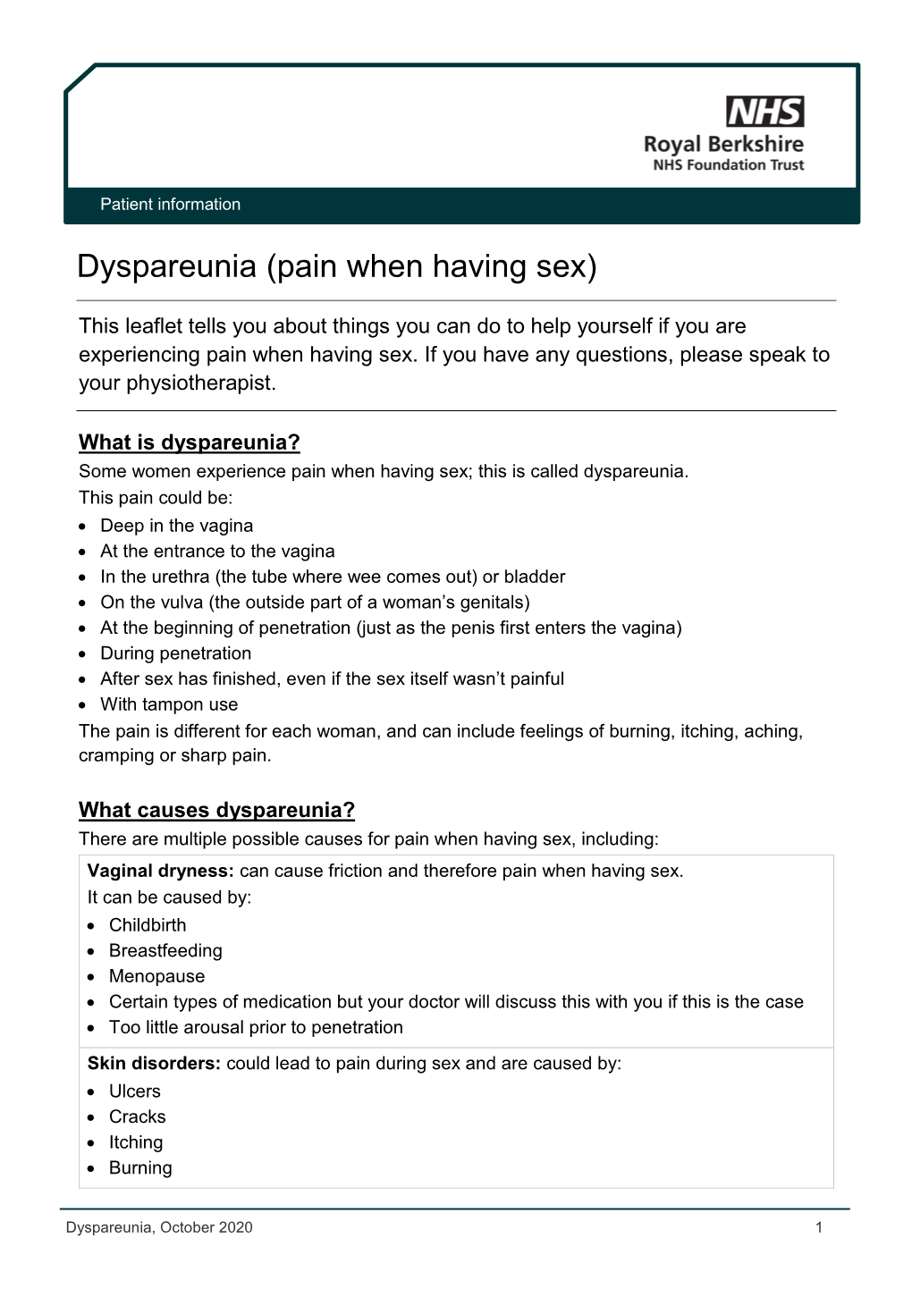 Dyspareunia (Pain When Having Sex)