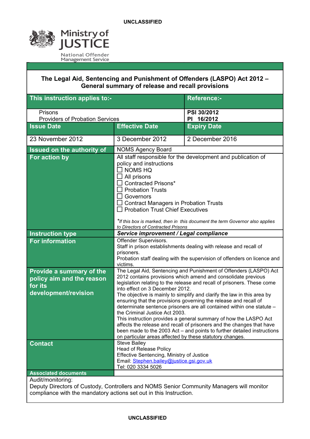 Legal Aid, Sentencing And Punishment Of Offenders Act 2012 - General Summary