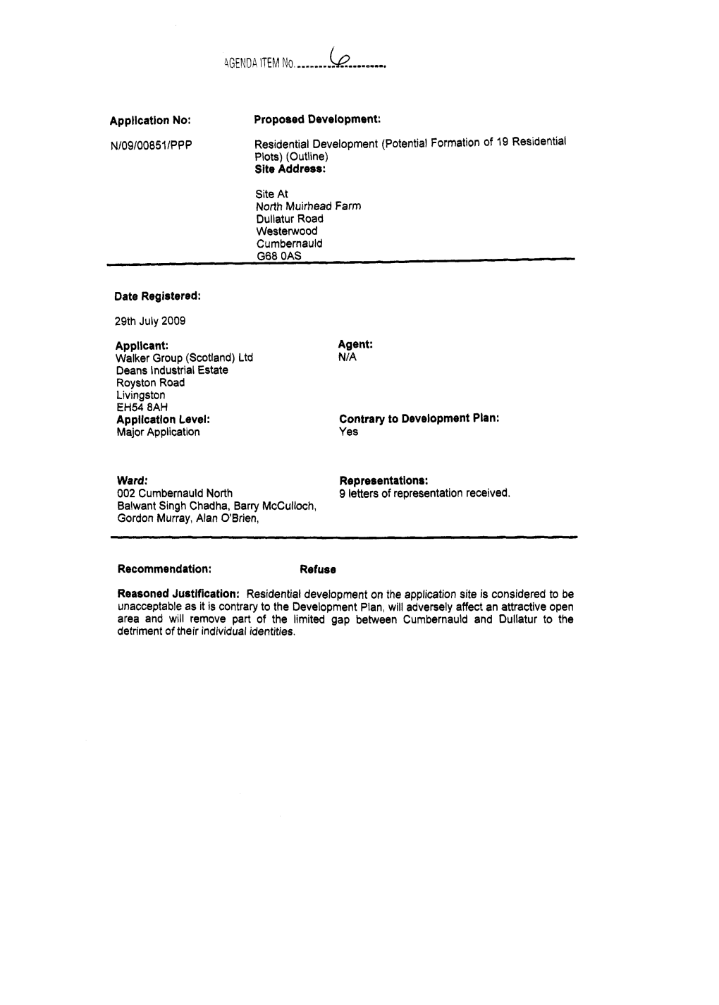 Residential Development (Potential Formation of 19 Residential Plots) (Outline) Site Address