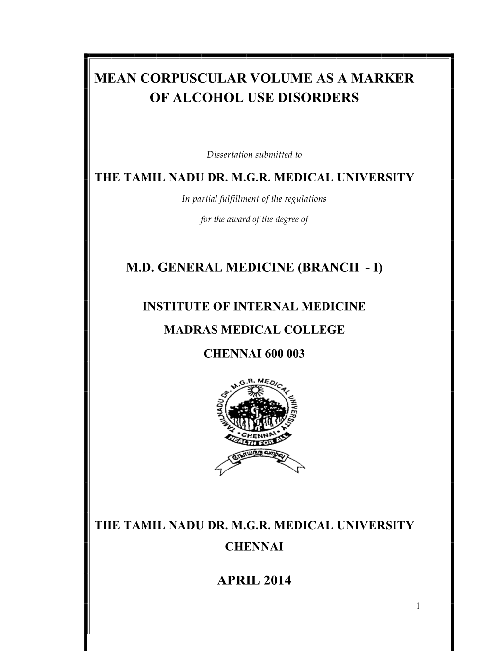 Mean Corpuscular Volume As a Marker of Alcohol Use Disorders