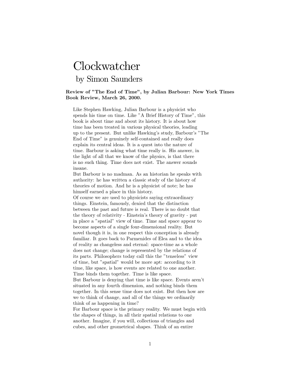 Clockwatcher by Simon Saunders