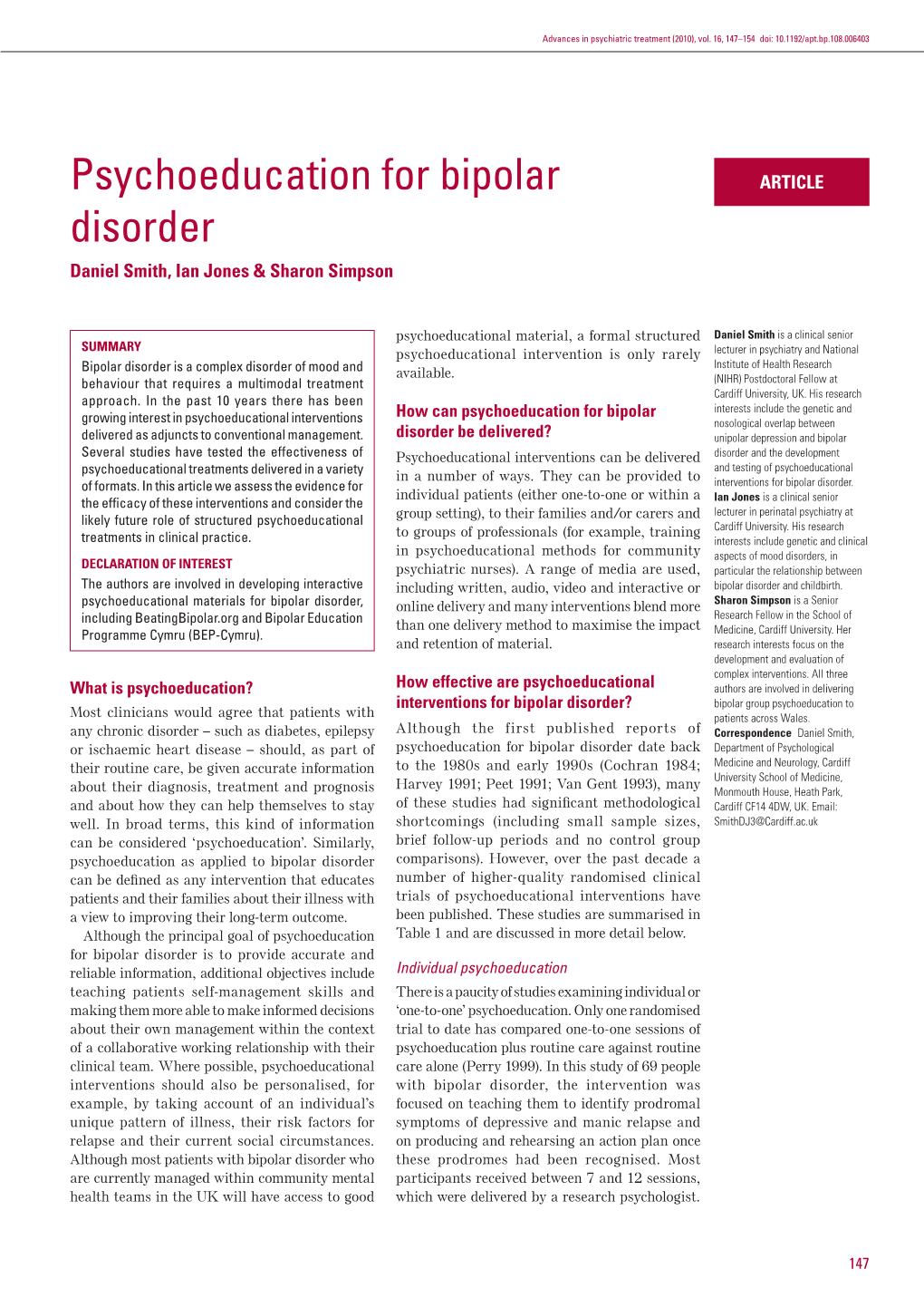 Psychoeducation for Bipolar Disorder