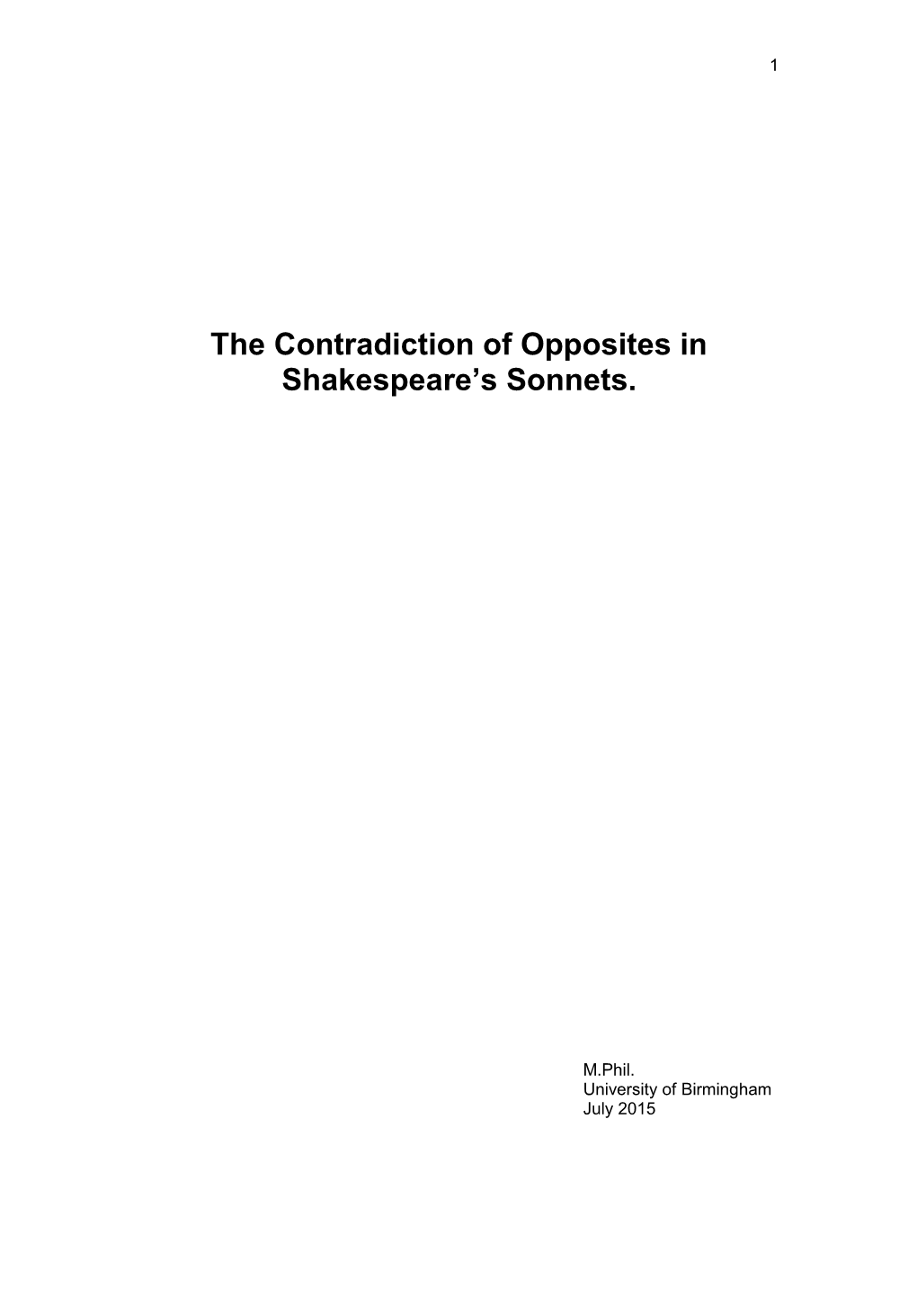 The Contradiction of Opposites in Shakespeare Sonnets