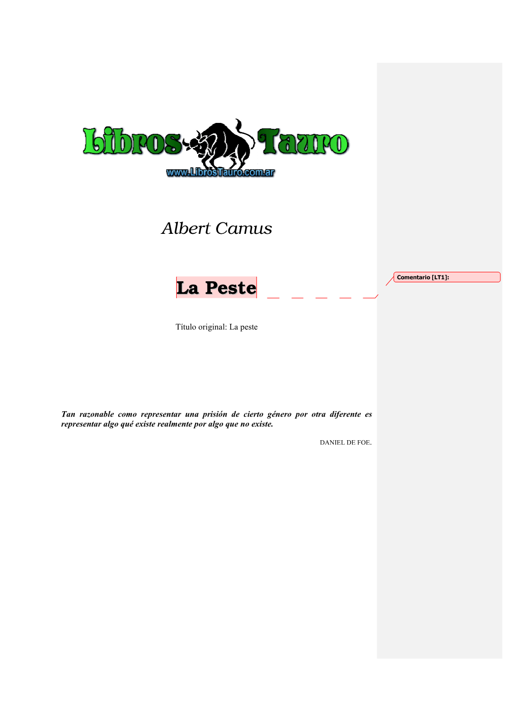 La Peste – Albert Camus