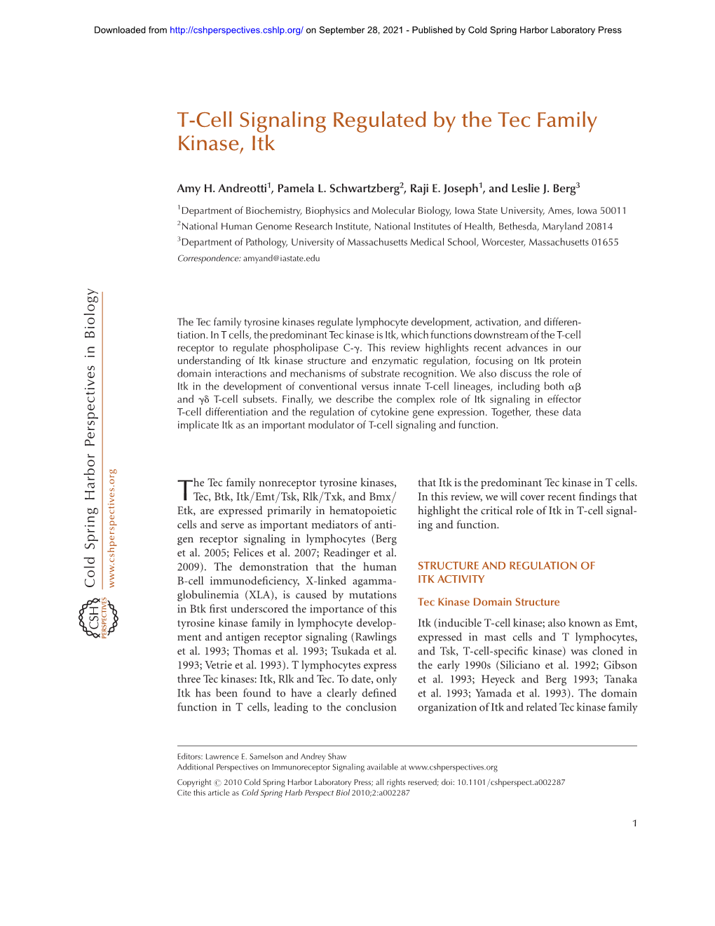 T-Cell Signaling Regulated by the Tec Family Kinase, Itk